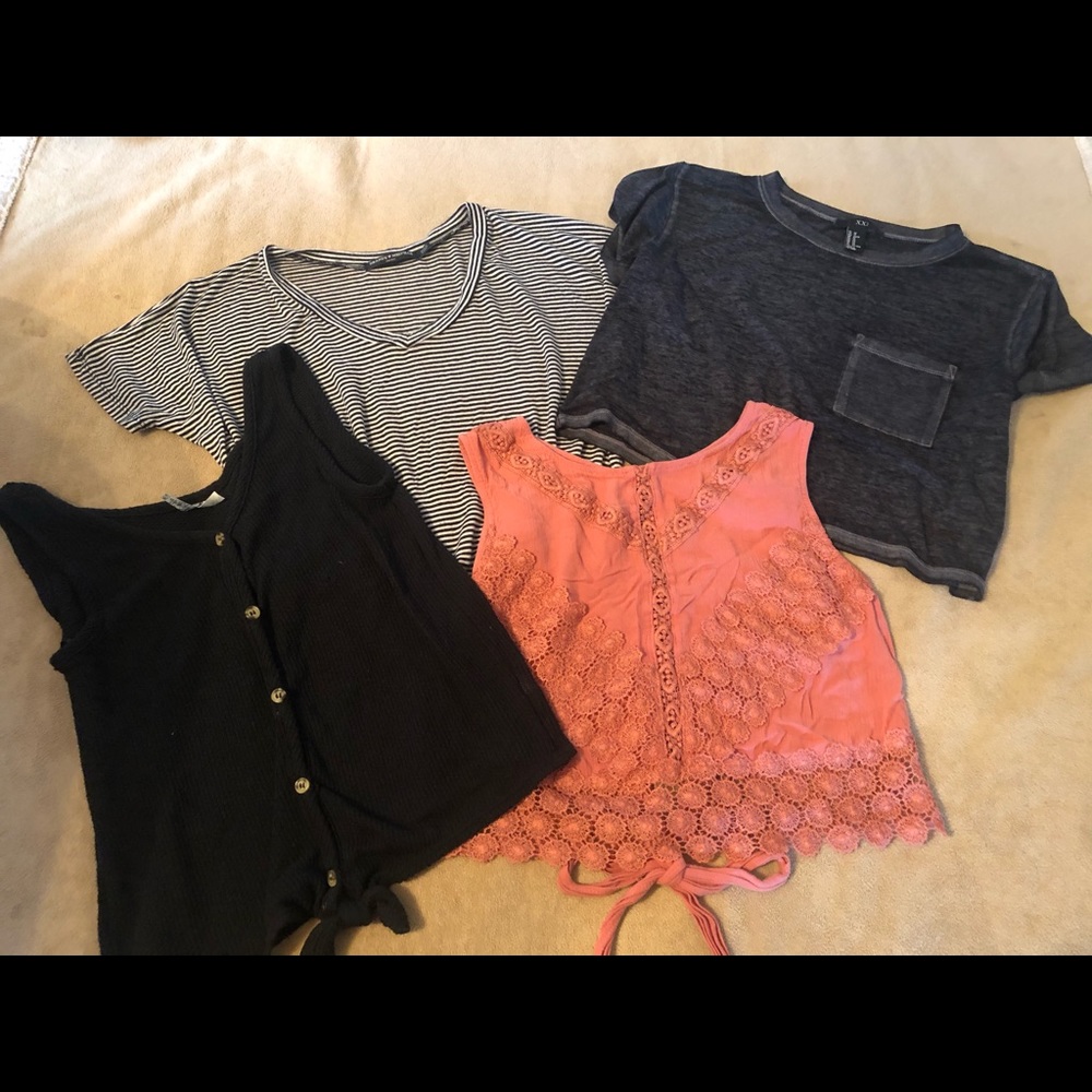 Lot of 4 Crop Tops - lace, ties, buttons and slouchy swag!